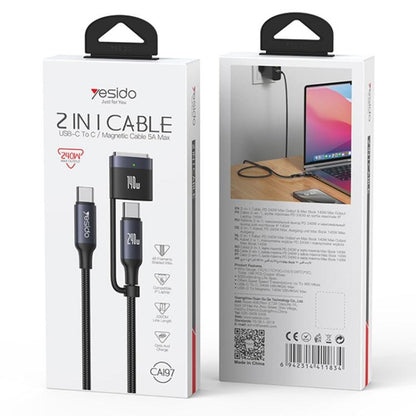 Yesido CA197 2 in 1 240W Type-C to Type-C and MagSafe 3 Magnetic Charging Data Cable, Length: 2m