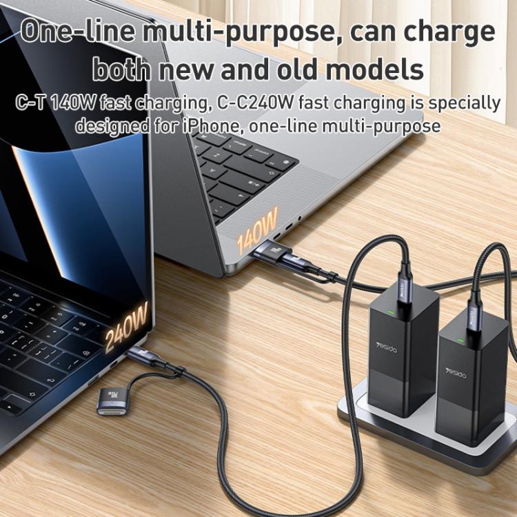 Yesido CA197 2 in 1 240W Type-C to Type-C and MagSafe 3 Magnetic Charging Data Cable, Length: 2m