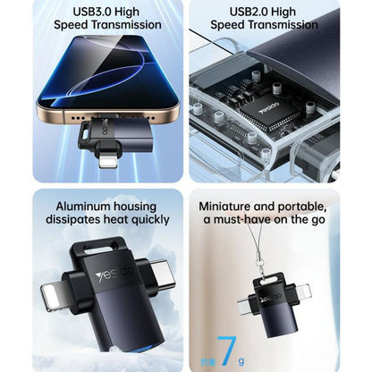 Yesido GS35 2 in 1 USB 3.0 Female to Type-C/8 Pin Male Charging Adapter