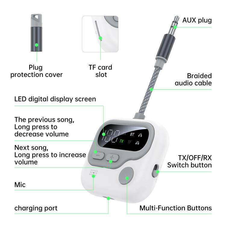JS4 2 in 1 Car Digital Display Wireless Audio Adapter 3.5mm Audio Receiver Transmitter