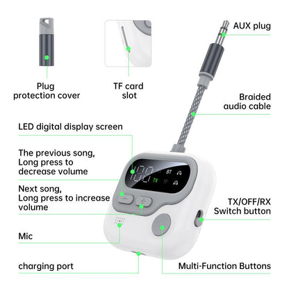 JS4 2 in 1 Car Digital Display Wireless Audio Adapter 3.5mm Audio Receiver Transmitter