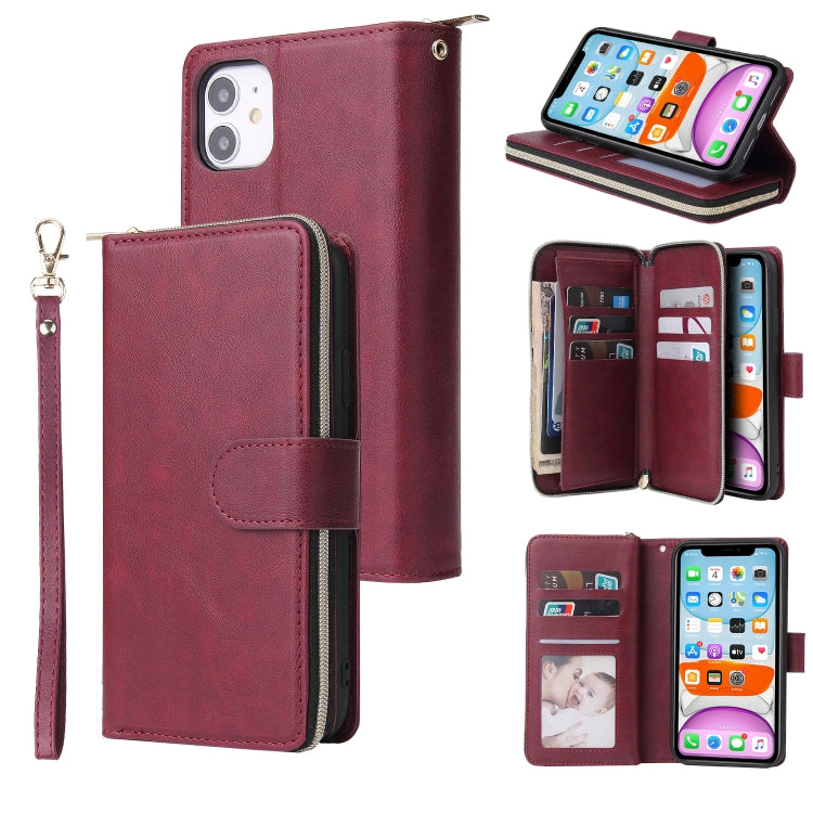 Zipper Wallet Bag Horizontal Flip PU Leather Case with Holder & 9 Card Slots & Wallet & Lanyard & Photo Frame, For iPhone 11, For iPhone 11 Pro, For iPhone 11 Pro Max, For iPhone SE 2022 / SE 2020 / 8 / 7, For iPhone 12 mini, For iPhone 12 / 12 Pro����...