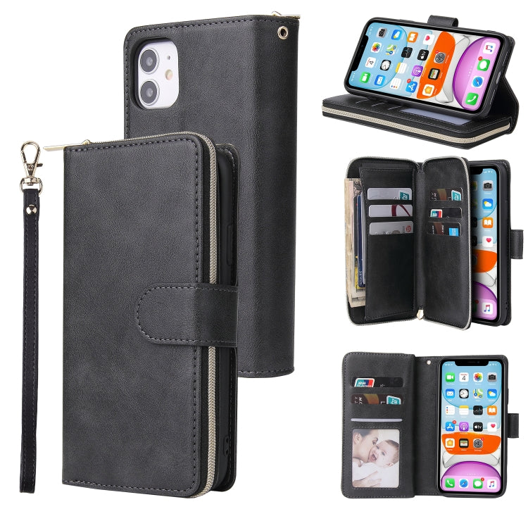 Zipper Wallet Bag Horizontal Flip PU Leather Case with Holder & 9 Card Slots & Wallet & Lanyard & Photo Frame, For iPhone 11, For iPhone 11 Pro, For iPhone 11 Pro Max, For iPhone SE 2022 / SE 2020 / 8 / 7, For iPhone 12 mini, For iPhone 12 / 12 Pro����...