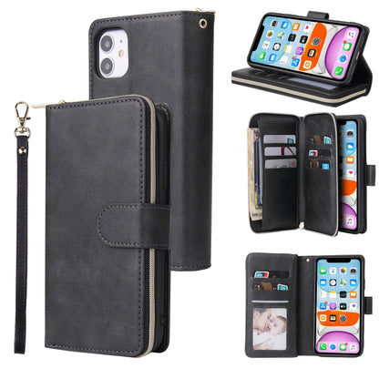 Zipper Wallet Bag Horizontal Flip PU Leather Case with Holder & 9 Card Slots & Wallet & Lanyard & Photo Frame, For iPhone 11, For iPhone 11 Pro, For iPhone 11 Pro Max, For iPhone SE 2022 / SE 2020 / 8 / 7, For iPhone 12 mini, For iPhone 12 / 12 Pro����...