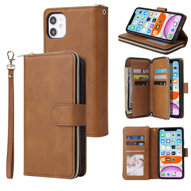 Zipper Wallet Bag Horizontal Flip PU Leather Case with Holder & 9 Card Slots & Wallet & Lanyard & Photo Frame, For iPhone 11, For iPhone 11 Pro, For iPhone 11 Pro Max, For iPhone SE 2022 / SE 2020 / 8 / 7, For iPhone 12 mini, For iPhone 12 / 12 Pro����...