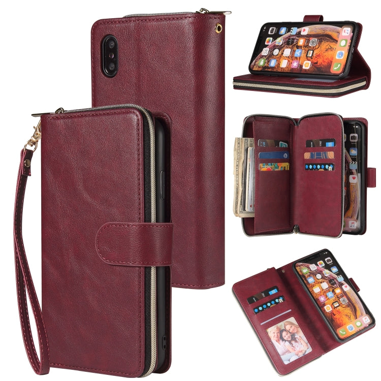 Zipper Wallet Bag Horizontal Flip PU Leather Case with Holder & 9 Card Slots & Wallet & Lanyard & Photo Frame, For iPhone XS Max