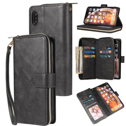 Zipper Wallet Bag Horizontal Flip PU Leather Case with Holder & 9 Card Slots & Wallet & Lanyard & Photo Frame, For iPhone XS Max