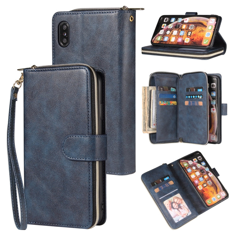 Zipper Wallet Bag Horizontal Flip PU Leather Case with Holder & 9 Card Slots & Wallet & Lanyard & Photo Frame, For iPhone XS Max