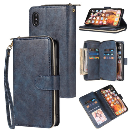 Zipper Wallet Bag Horizontal Flip PU Leather Case with Holder & 9 Card Slots & Wallet & Lanyard & Photo Frame, For iPhone XS Max