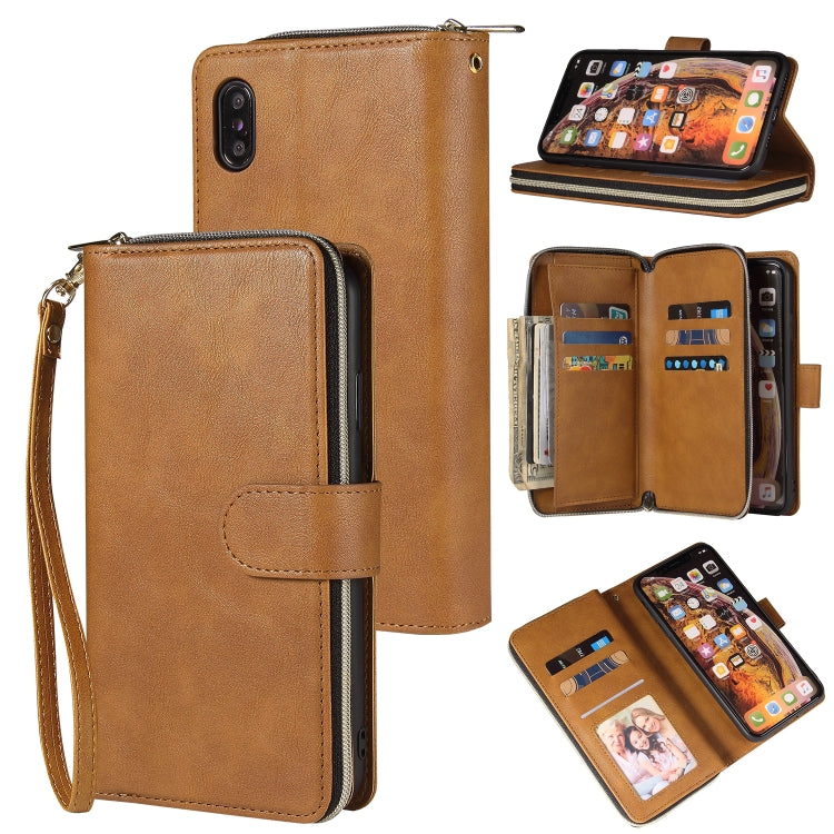 Zipper Wallet Bag Horizontal Flip PU Leather Case with Holder & 9 Card Slots & Wallet & Lanyard & Photo Frame, For iPhone XS Max