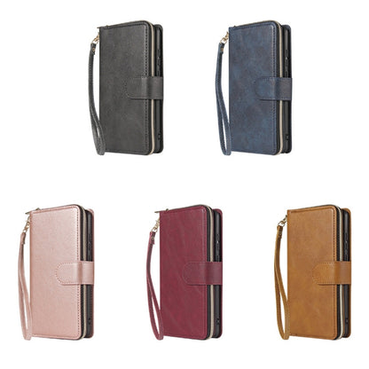 Zipper Wallet Bag Horizontal Flip PU Leather Case with Holder & 9 Card Slots & Wallet & Lanyard & Photo Frame, For iPhone XS Max