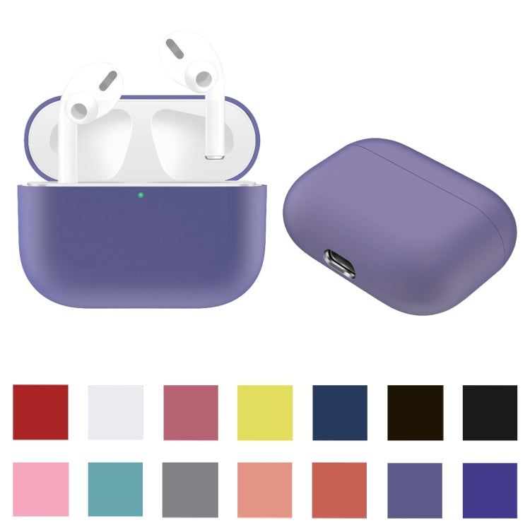 For AirPods Pro Solid Color Silicone Earphone Protective Case, Grey, Watermelon Red, Light Purple, Red, Black, White, Yellow, Pink, Green
