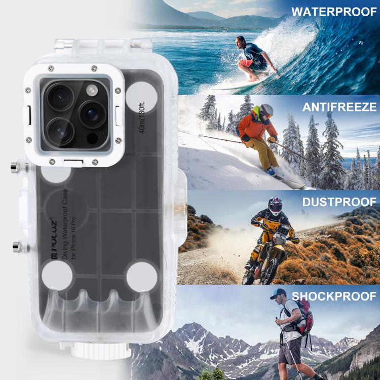 For iPhone 16 Pro PULUZ 40m/130ft Waterproof Diving Case Photo Video Taking Underwater Housing Cover