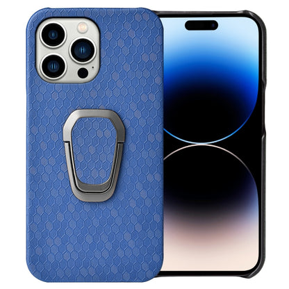 For iPhone 14 Pro Max Ring Holder Honeycomb PU Phone Case, For iPhone 14 Pro Max