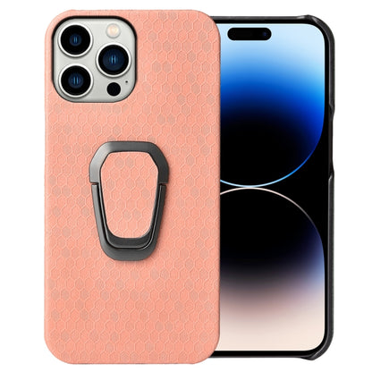 For iPhone 14 Pro Max Ring Holder Honeycomb PU Phone Case, For iPhone 14 Pro Max
