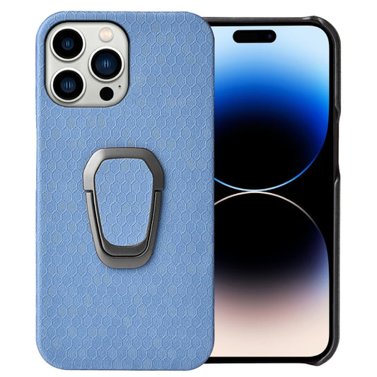 Ring Holder Honeycomb PU Phone Case For iPhone 14 Pro, For iPhone 14 Pro
