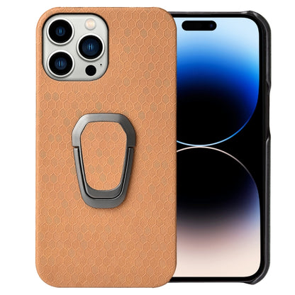 Ring Holder Honeycomb PU Phone Case For iPhone 14 Pro, For iPhone 14 Pro