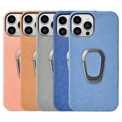 Ring Holder Honeycomb PU Phone Case For iPhone 14 Pro, For iPhone 14 Pro