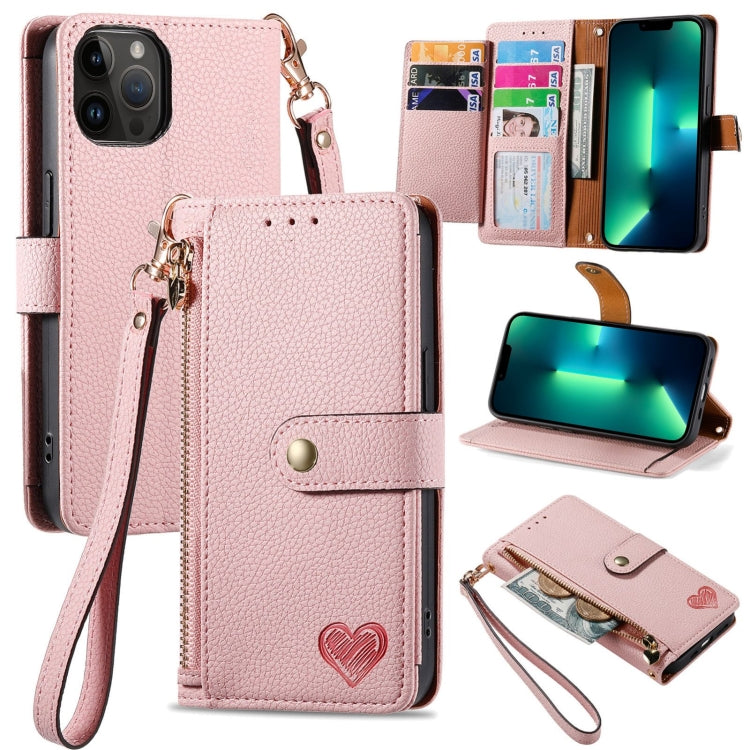 Love Zipper Lanyard Leather Phone Case, For iPhone 15, For iPhone 14 Plus, For iPhone 14, For iPhone 14 Pro, For iPhone 14 Pro Max, For iPhone 13 Pro Max, For iPhone 13 Pro, For iPhone 13