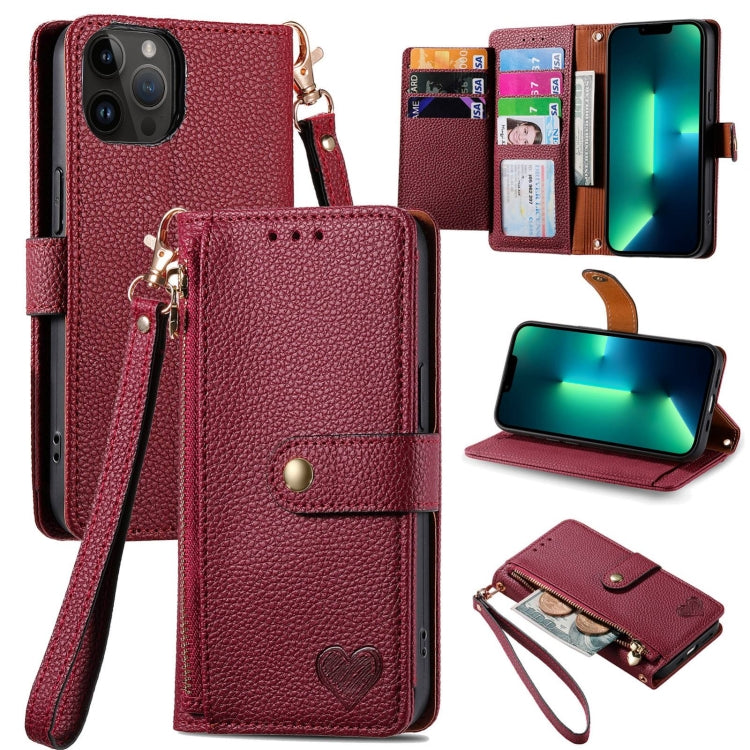 Love Zipper Lanyard Leather Phone Case, For iPhone 15, For iPhone 14 Plus, For iPhone 14, For iPhone 14 Pro, For iPhone 14 Pro Max, For iPhone 13 Pro Max, For iPhone 13 Pro, For iPhone 13
