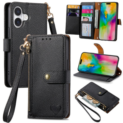 Love Zipper Lanyard Leather Phone Case, For iPhone 16e, For iPhone 16 Pro Max, For iPhone 16 Pro, For iPhone 16 Plus, For iPhone 16, For iPhone 15 Pro Max, For iPhone 15 Pro, For iPhone 15 Plus