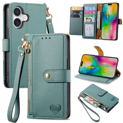 Love Zipper Lanyard Leather Phone Case, For iPhone 16e, For iPhone 16 Pro Max, For iPhone 16 Pro, For iPhone 16 Plus, For iPhone 16, For iPhone 15 Pro Max, For iPhone 15 Pro, For iPhone 15 Plus