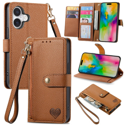 Love Zipper Lanyard Leather Phone Case, For iPhone 16e, For iPhone 16 Pro Max, For iPhone 16 Pro, For iPhone 16 Plus, For iPhone 16, For iPhone 15 Pro Max, For iPhone 15 Pro, For iPhone 15 Plus