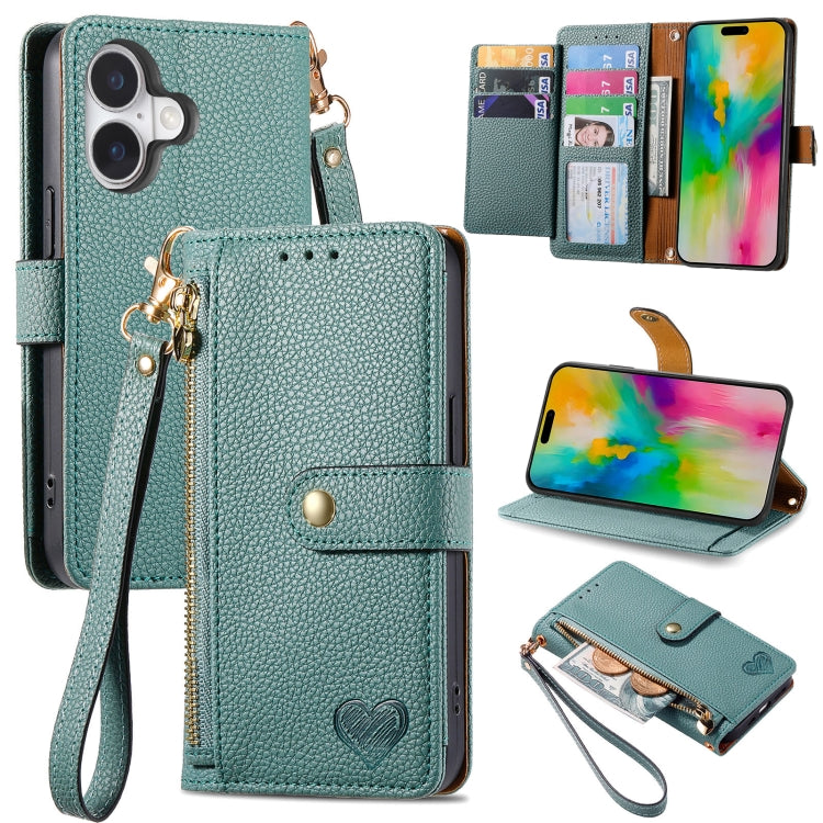Love Zipper Lanyard Leather Phone Case, For iPhone 16e, For iPhone 16 Pro Max, For iPhone 16 Pro, For iPhone 16 Plus, For iPhone 16, For iPhone 15 Pro Max, For iPhone 15 Pro, For iPhone 15 Plus