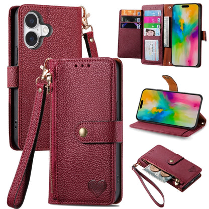 Love Zipper Lanyard Leather Phone Case, For iPhone 16e, For iPhone 16 Pro Max, For iPhone 16 Pro, For iPhone 16 Plus, For iPhone 16, For iPhone 15 Pro Max, For iPhone 15 Pro, For iPhone 15 Plus