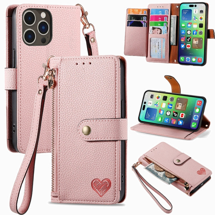 Love Zipper Lanyard Leather Phone Case, For iPhone 16e, For iPhone 16 Pro Max, For iPhone 16 Pro, For iPhone 16 Plus, For iPhone 16, For iPhone 15 Pro Max, For iPhone 15 Pro, For iPhone 15 Plus