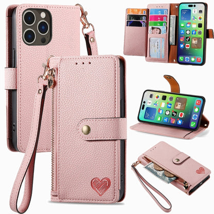 Love Zipper Lanyard Leather Phone Case, For iPhone 16e, For iPhone 16 Pro Max, For iPhone 16 Pro, For iPhone 16 Plus, For iPhone 16, For iPhone 15 Pro Max, For iPhone 15 Pro, For iPhone 15 Plus