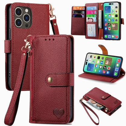 Love Zipper Lanyard Leather Phone Case, For iPhone 16e, For iPhone 16 Pro Max, For iPhone 16 Pro, For iPhone 16 Plus, For iPhone 16, For iPhone 15 Pro Max, For iPhone 15 Pro, For iPhone 15 Plus