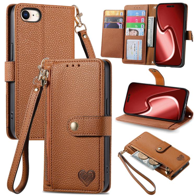 Love Zipper Lanyard Leather Phone Case, For iPhone 16e, For iPhone 16 Pro Max, For iPhone 16 Pro, For iPhone 16 Plus, For iPhone 16, For iPhone 15 Pro Max, For iPhone 15 Pro, For iPhone 15 Plus