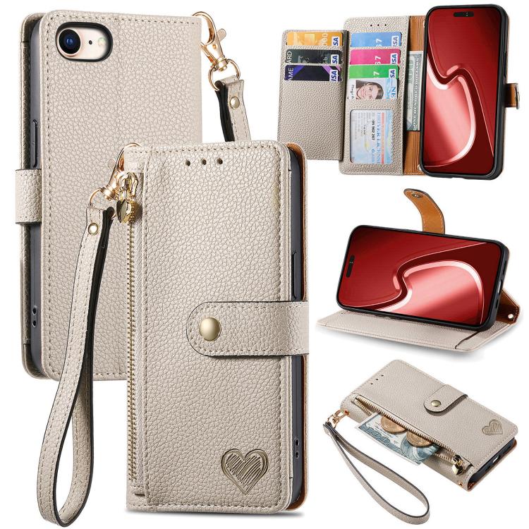 Love Zipper Lanyard Leather Phone Case, For iPhone 16e, For iPhone 16 Pro Max, For iPhone 16 Pro, For iPhone 16 Plus, For iPhone 16, For iPhone 15 Pro Max, For iPhone 15 Pro, For iPhone 15 Plus