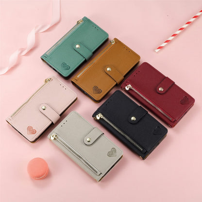 Love Zipper Lanyard Leather Phone Case, For iPhone 16e, For iPhone 16 Pro Max, For iPhone 16 Pro, For iPhone 16 Plus, For iPhone 16, For iPhone 15 Pro Max, For iPhone 15 Pro, For iPhone 15 Plus