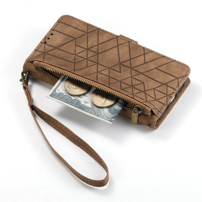 Geometric Zipper Wallet Side Buckle Leather Phone Case
