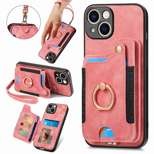 Retro Skin-feel Ring Multi-card Wallet Phone Case, For iPhone 15