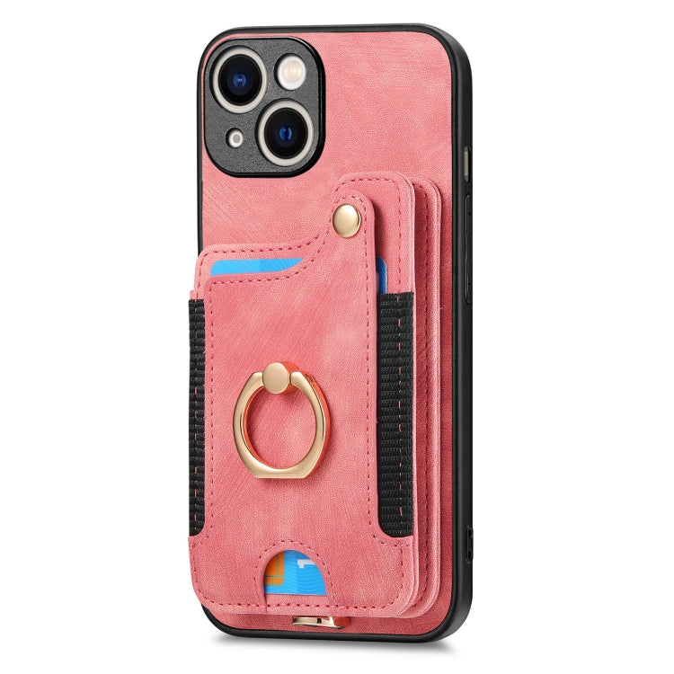 Retro Skin-feel Ring Multi-card Wallet Phone Case, For iPhone 15