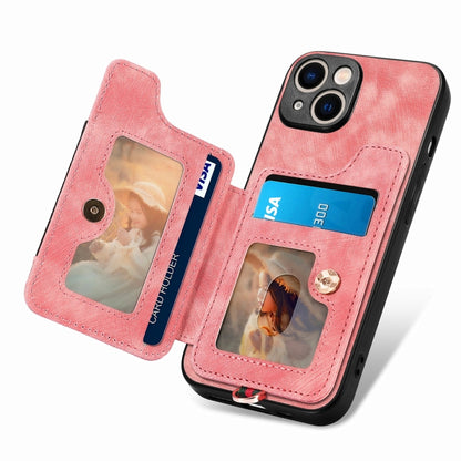 Retro Skin-feel Ring Multi-card Wallet Phone Case, For iPhone 15
