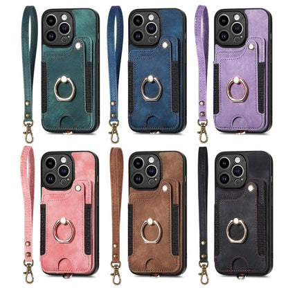 Retro Skin-feel Ring Multi-card Wallet Phone Case, For iPhone 15