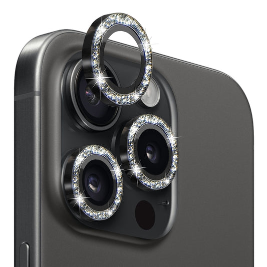 NORTHJO Camera Lens Protector Tempered Glass Bling Glitter Metal Ring Film, For iPhone 15 Pro / 15 Pro Max