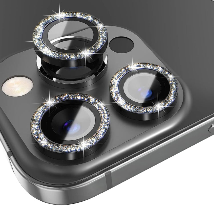 NORTHJO Camera Lens Protector Tempered Glass Bling Glitter Metal Ring Film, For iPhone 15 Pro / 15 Pro Max
