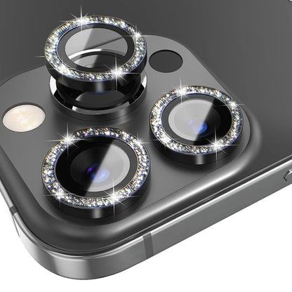NORTHJO Camera Lens Protector Tempered Glass Bling Glitter Metal Ring Film, For iPhone 15 Pro / 15 Pro Max