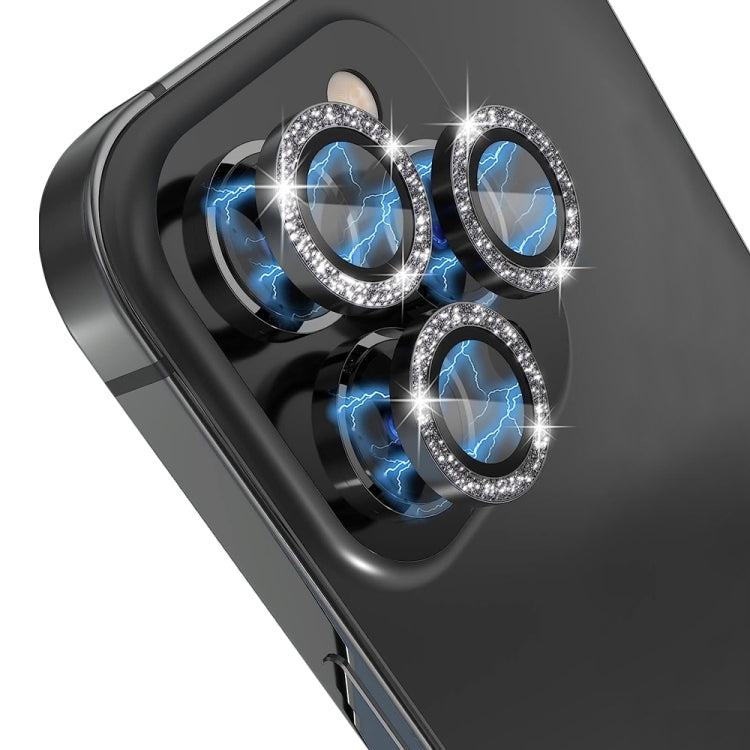 NORTHJO Camera Lens Protector Tempered Glass Bling Glitter Metal Ring Film, For iPhone 15 Pro / 15 Pro Max