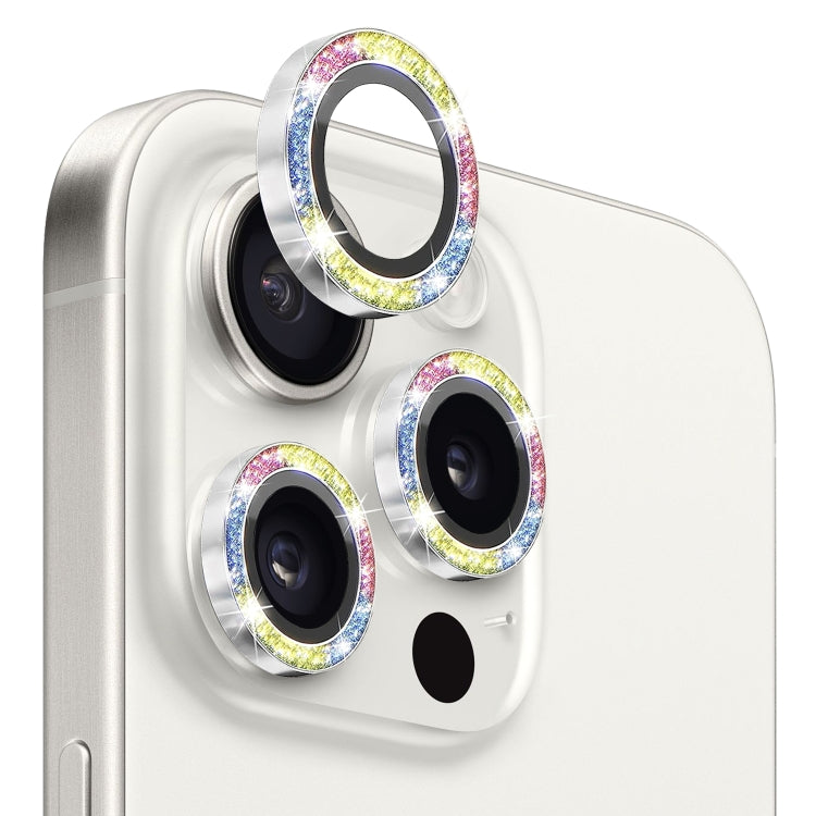 NORTHJO Camera Lens Protector Tempered Glass Bling Glitter Metal Ring Film, For iPhone 15 Pro / 15 Pro Max
