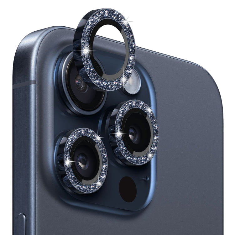 NORTHJO Camera Lens Protector Tempered Glass Bling Glitter Metal Ring Film, For iPhone 15 Pro / 15 Pro Max