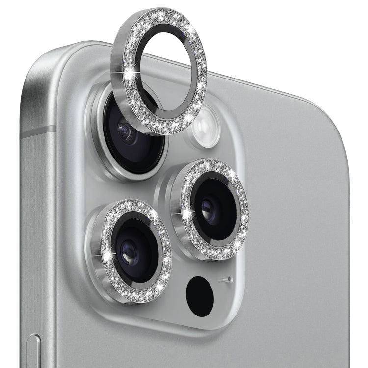 NORTHJO Camera Lens Protector Tempered Glass Bling Glitter Metal Ring Film, For iPhone 15 Pro / 15 Pro Max