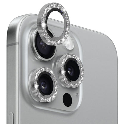 NORTHJO Camera Lens Protector Tempered Glass Bling Glitter Metal Ring Film, For iPhone 15 Pro / 15 Pro Max