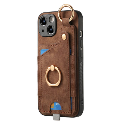 Retro Skin-feel Ring Card Bag Phone Case with Hang Loop, For iPhone 15, For iPhone 14 Plus, For iPhone 14, For iPhone 14 Pro, For iPhone 14 Pro Max, For iPhone 7 / 8 / SE 2022, For iPhone 13 Pro Max, For iPhone 13 Pro