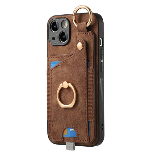 Retro Skin-feel Ring Card Bag Phone Case with Hang Loop, For iPhone 15, For iPhone 14 Plus, For iPhone 14, For iPhone 14 Pro, For iPhone 14 Pro Max, For iPhone 7 / 8 / SE 2022, For iPhone 13 Pro Max, For iPhone 13 Pro